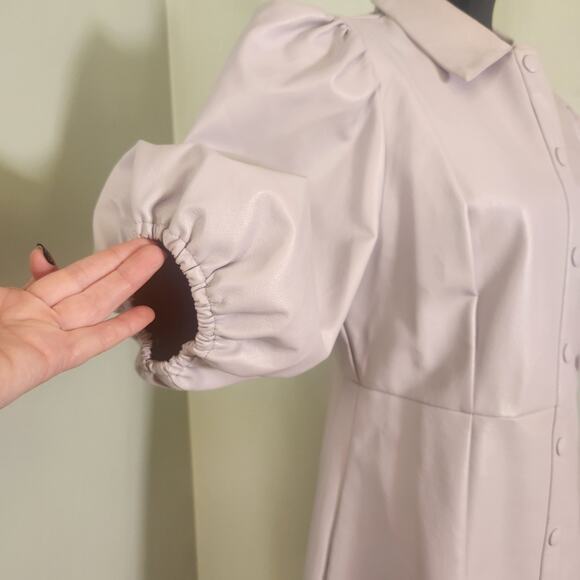 LULUS Lavender Vegan Leather Puff Sleeve Button-Up Dress, Size Large - Picture 9 of 15